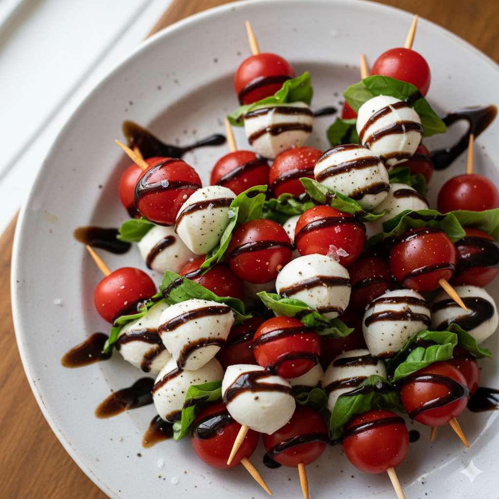 The Ultimate Caprese Skewers with Balsamic Glaze Drizzle