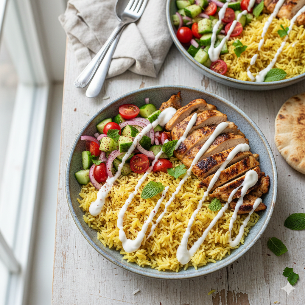The Ultimate Chicken Shawarma Bowls with Garlic Yogurt Sauce
