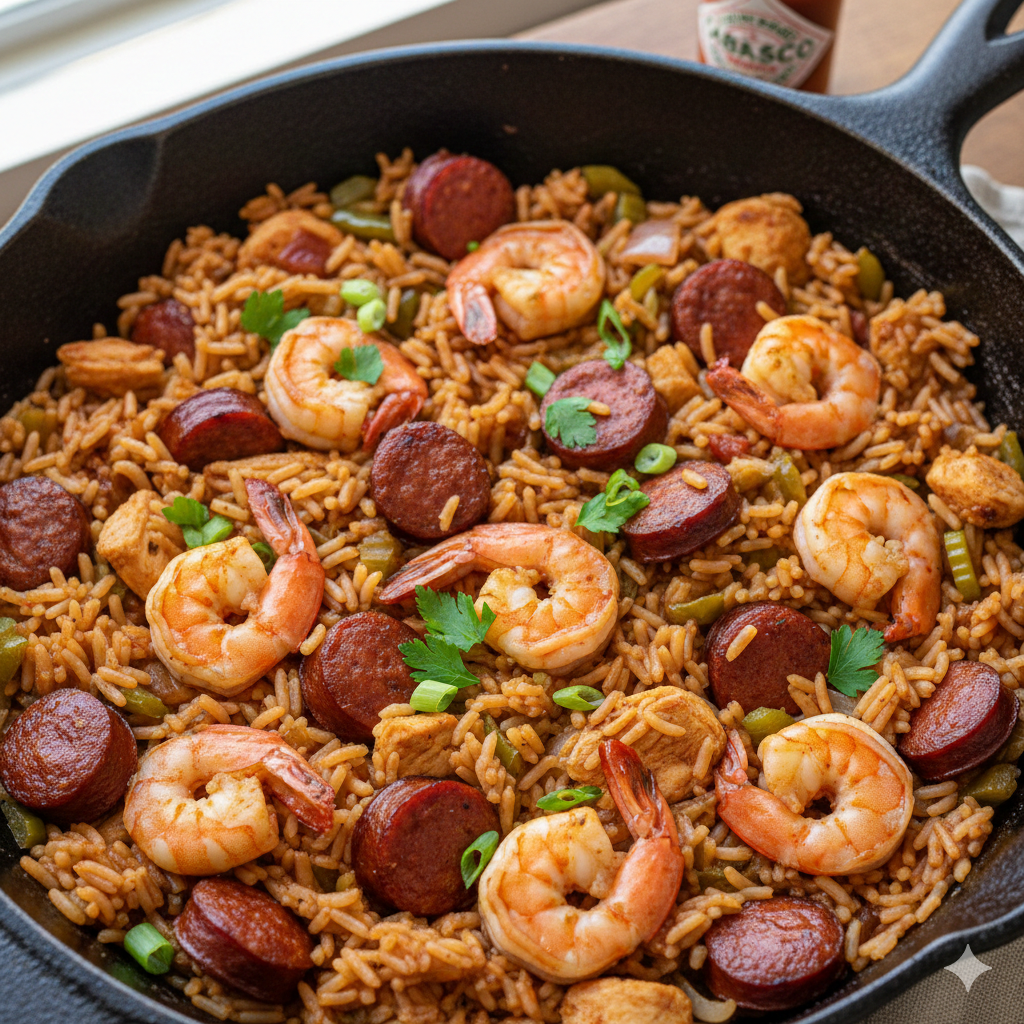 One-Pan Cajun Jambalaya with Sausage & Shrimp