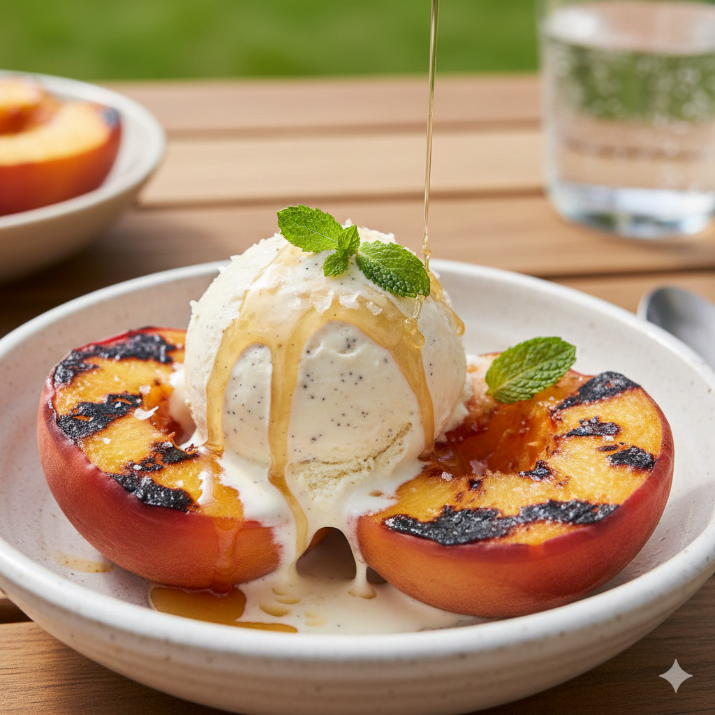 Grilled Peaches with Vanilla Ice Cream & Honey: A Summer Classic
