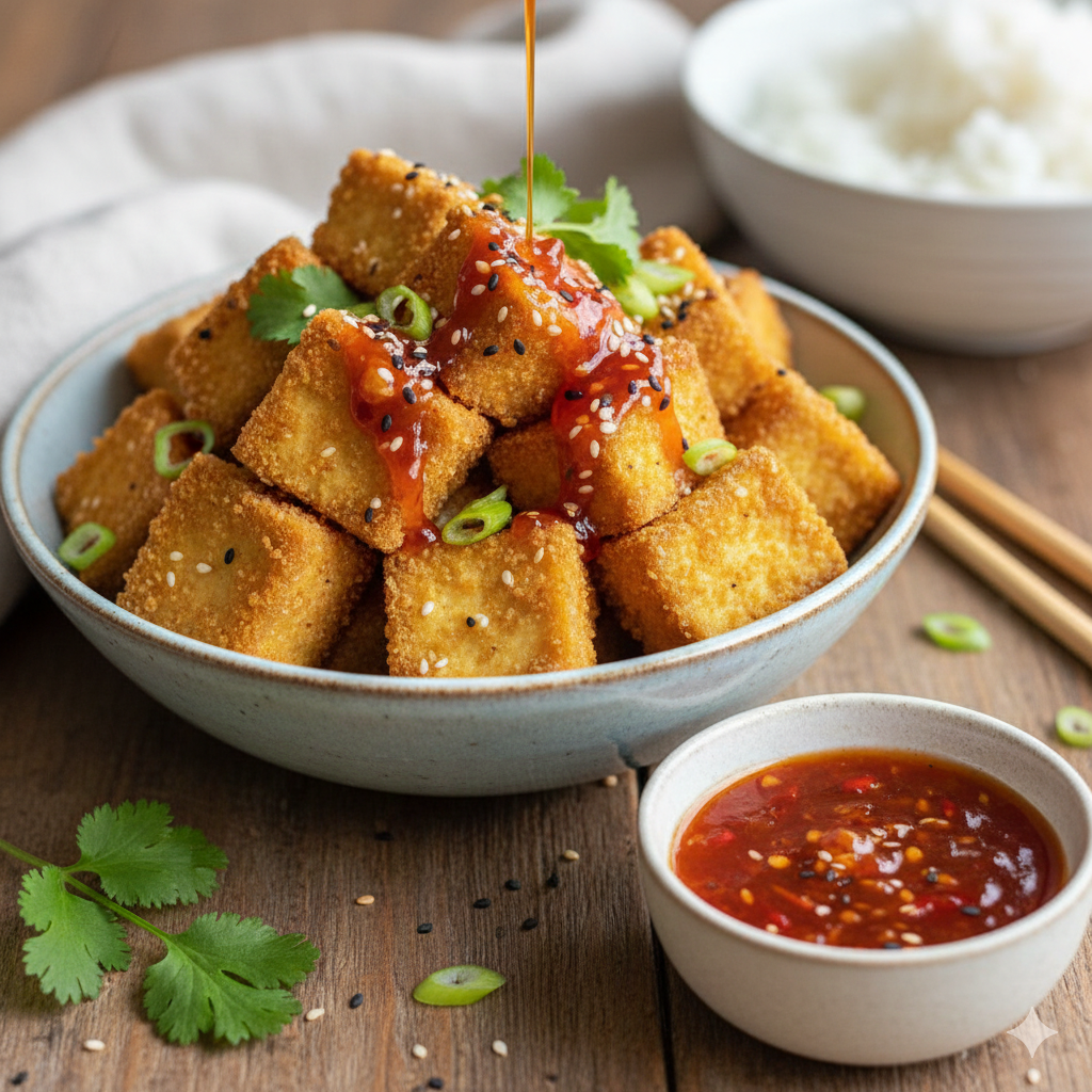 Crispy Air-Fryer Tofu Bites with Sweet Chili Sauce