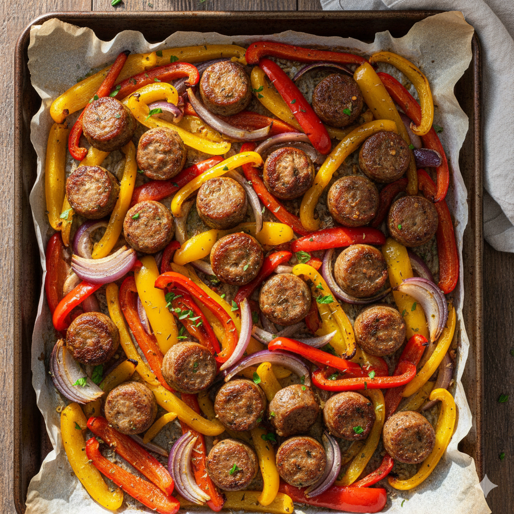 15-Minute Sheet-Pan Sausage, Peppers, and Onions
