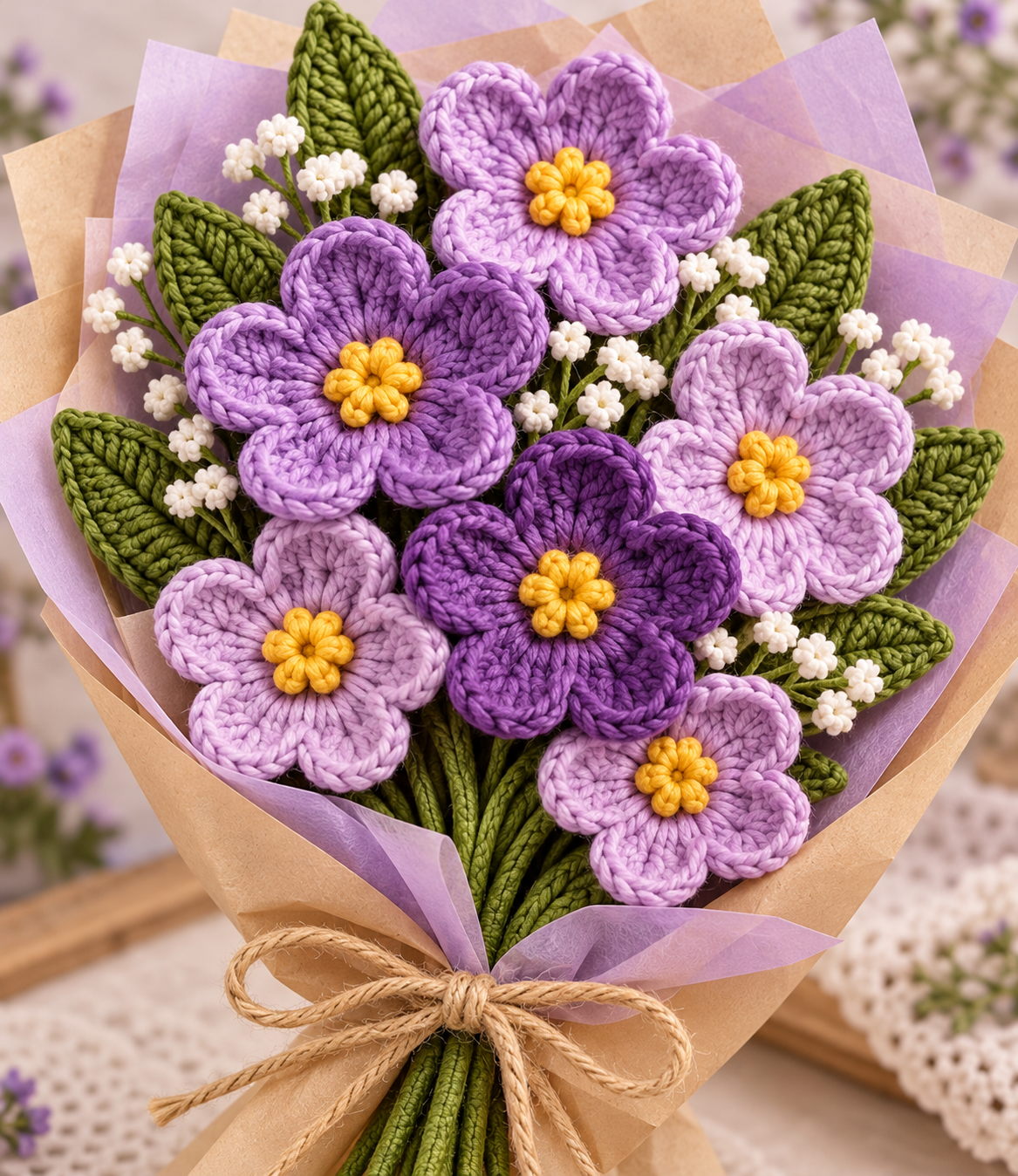 Easy Crochet Purple Flower Bouquet Pattern for Beginners – Step-by-Step Tutorial